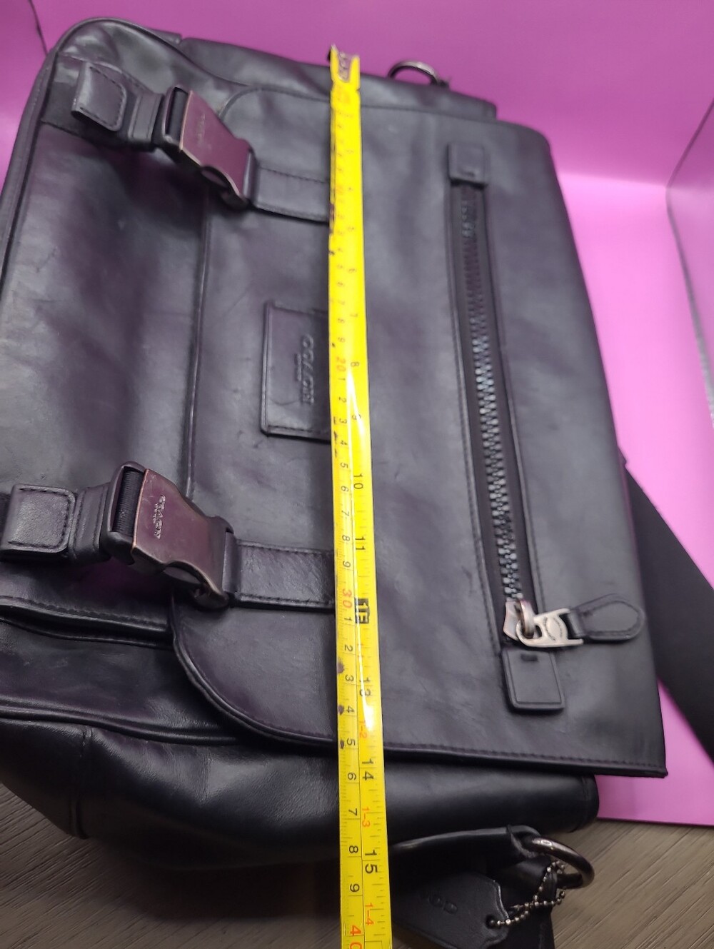 COACH C2713 Men's Track Messenger Bag Black Smooth Calf Leather - Picture 9 of 16